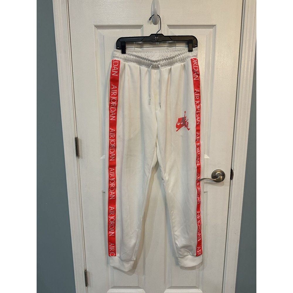 Nike Air Jordan track pants mens size medium white neon orange accents #898
